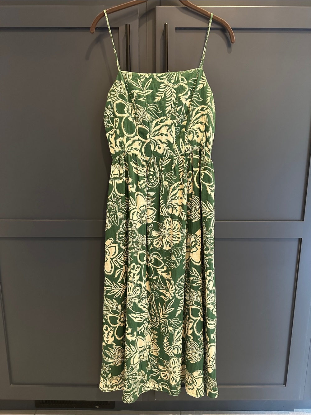 H&M Green and Cream Floral Spaghetti-Strap Maxi Dress